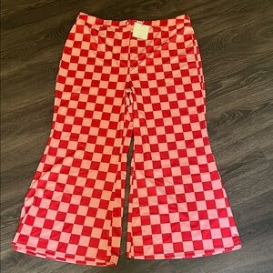Nique Red and Pink Checkered Flare Trousers